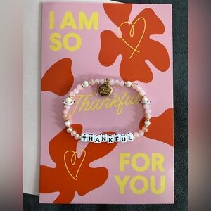 Little Words Project “Thankful” Beaded Bracelet Attached to Card w/Envelope